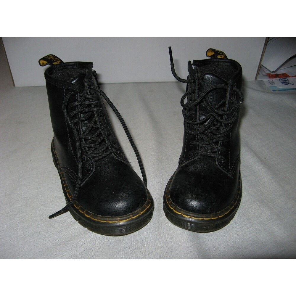 Dr Martens Boots Youth Size 9 Black Leather Zip Zavala T Lace Up Combat Kids